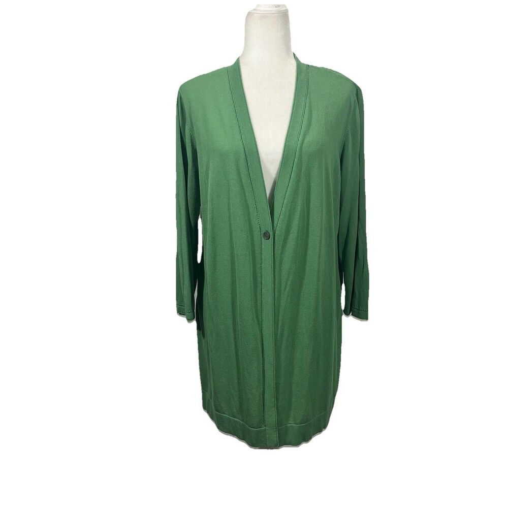 Chicos Summer Romance Button Front Long Light Cardigan Size XL Green Lagenlook